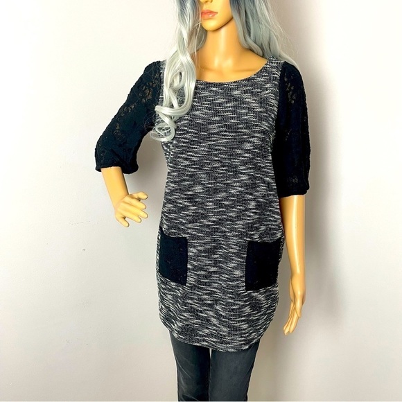 Anthropologie Postage Stamp Tunic Sweater – Lace Sleeves & Pockets – Small - Picture 1 of 11